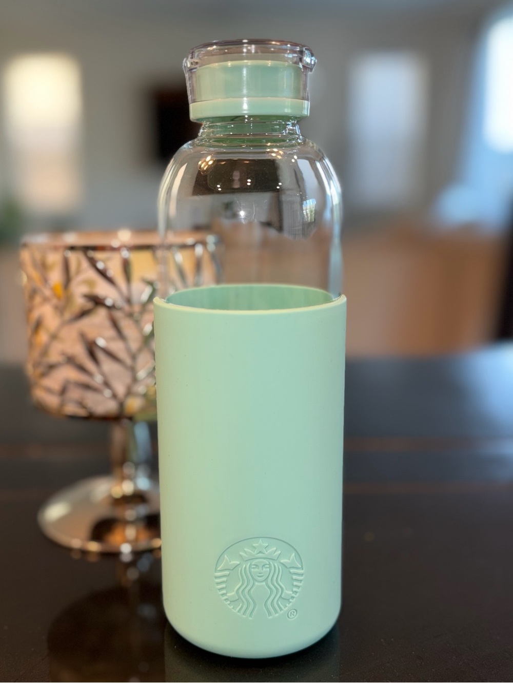 Starbucks Mint Green Glass Bottle with Silicone Sleeve and Clear Cap